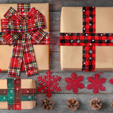 4 Rolls Christmas Plaid Ribbon - Snowflake Plaid Burlap Ribbon for Christmas Tree Wrapping, 24 Yards (1.6 Inch) WILLBOND