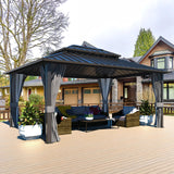 Yardenaler 12x14 FT Hardtop Gazebo Canopy with Double Galvanized Steel Roof, Permanent Outdoor Pavilion with Curtain & Mesh Netting for Patio. Garden, Backyard, Black Yardenaler