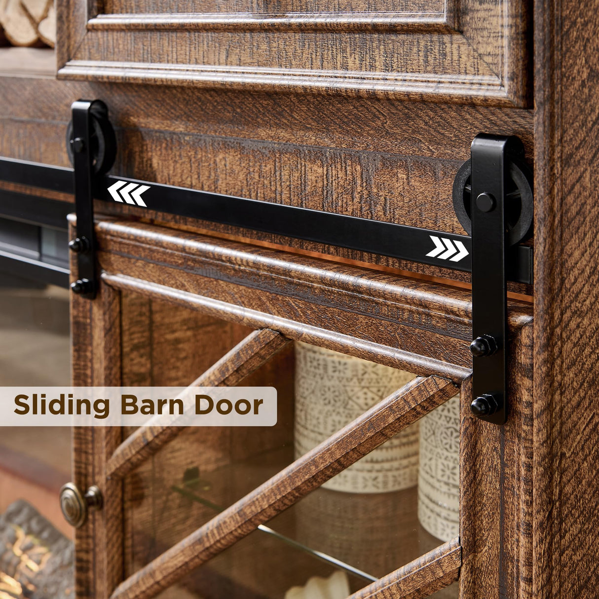 OKD 75” Fireplace TV Stand for 85 Inch TV,Farmhouse Highboy Entertainment Center with 36” Electric Fireplace,Modern Media Console Table with Drawers Storage&Cabinets for Living Room,Reclaimed Barnwood OKD