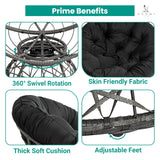 Naomi Home Barcelona Oversized Papasan Chair with Cushion and Frame – Round Wicker Indoor Egg Chair, 360° Swivel Circle Nest Lounge – Bedroom Corner Chair for Adults - Black/Dark Gray Naomi Home