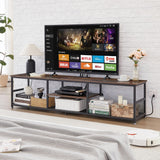 VECELO TV Stand with Power Outlets for Televisions up to 80 Inch,70" Media Entertainment Center with Charging Station 3-Tier Open Storage Shelves with Metal Frame for Living Room/Bedroom，Brown VECELO