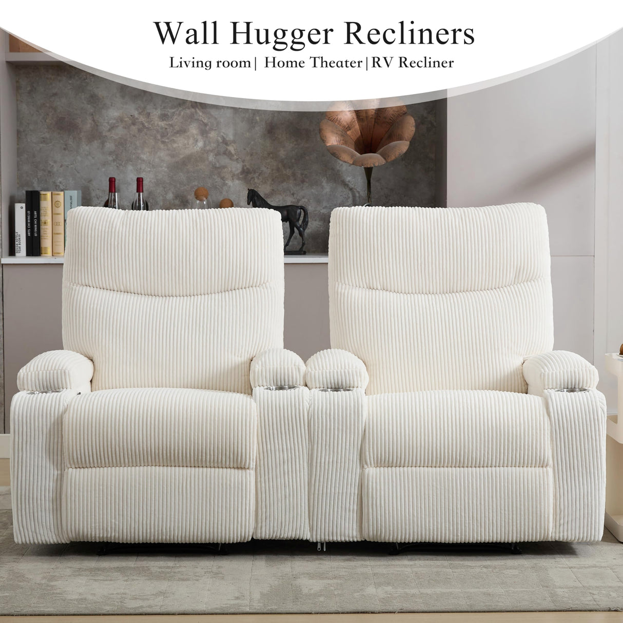 Manual Recliner Chair with Pull Ring, 3 Position 140° Reclining Sofa for Living Room, Nursery, RV, and Office,Oversized Recliner Chairs for Adults(White Corduroy Fabric) AIWOEN