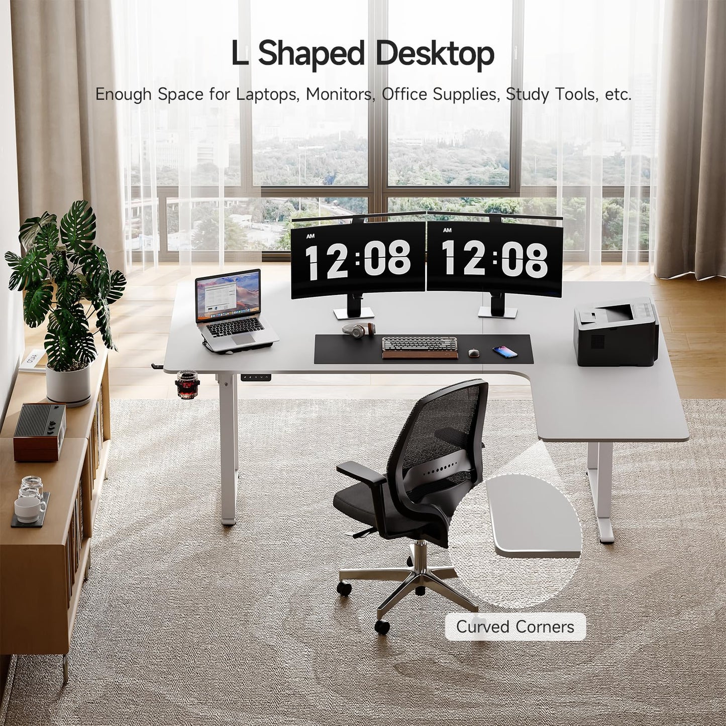 ONBRILL Standing Desk, 71x43 Inches L Shaped Desk with 4 Legs, Dual Motor and Memory Controller, Electric Stand Up Desk Adjustable Height from 28-46 Inches for Computer Workstation White - WoodArtSupply