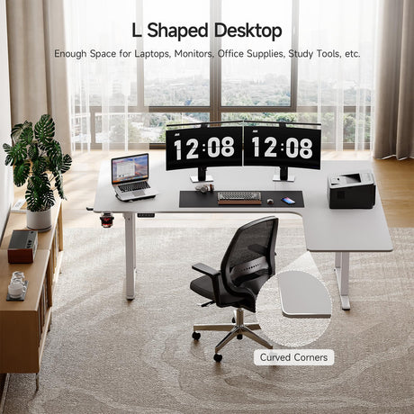 ONBRILL Standing Desk, 71x43 Inches L Shaped Desk with 4 Legs, Dual Motor and Memory Controller, Electric Stand Up Desk Adjustable Height from 28-46 Inches for Computer Workstation White ONBRILL