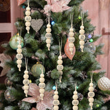 Loetere 24 Pcs Christmas Ornaments Farmhouse Wood Bead Ornament for Tree with Blessing Word Rustic Christmas Hanging Decorations Natural Wooden Beads for Xmas Tree Wall Tiered Tray (Boho) Loetere
