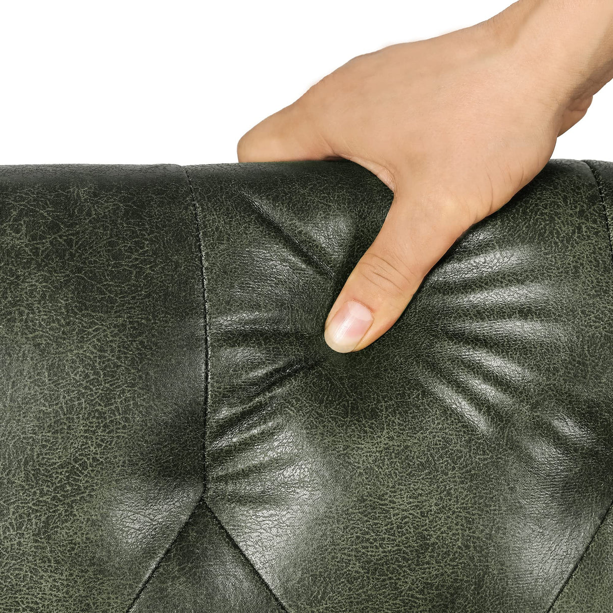 Joveco Storage Ottoman Rectangular Tufted Upholstered Ottomans with Rivet, Footrest Footstool Seat with Wood Legs for Living Room Bedroom (Black Green) Joveco