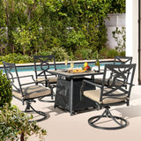 NUU GARDEN 5-Piece Patio Furniture Set with Fire Pit Table, 28'' 50,000 BTU Propane Gas Cabinet Fire Pit Table with Cover and 4 Dining Swivel Chairs with Padded Cushions, Black and Beige NUU GARDEN