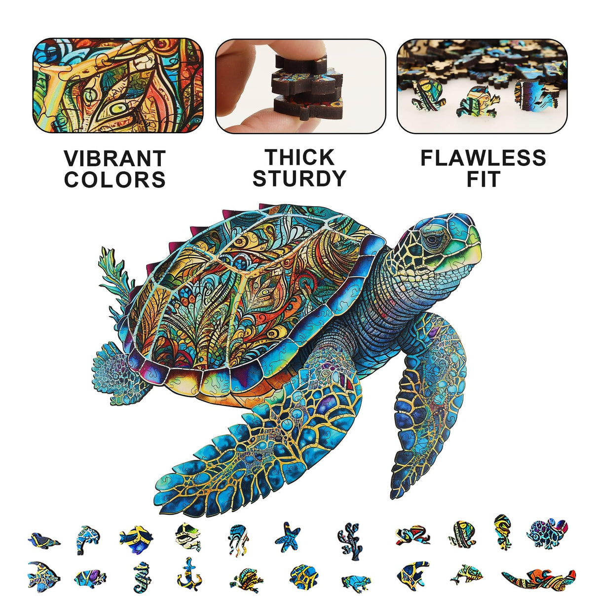 MYS Aurora Wooden Puzzles, Sea Turtle Jigsaw Puzzles 200 Pieces, Unique Shaped Wooden Puzzle for Adults and Kids, Birthday Gift Family Game 9.2 x 11.2 Inch Mys Aurora