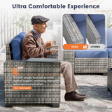 UDPATIO Patio Furniture Set, 8 Inch Armrest Outdoor Sectional Sofa, 6 Piece Wicker Outdoor Furniture Conversation Sets with Waterproof Cover and Coffee Table for Backyard Deck(Grey/Navy Blue) UDPATIO