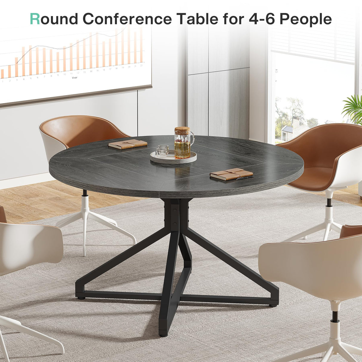Tribesigns Round Conference Table, 47" Small Meeting Table for 4 People, Circle Seminar Table Reception Negotiation for Office Conference Room (Only Table) (Grey) Tribesigns