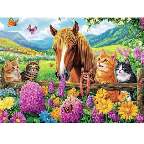 500 Piece Puzzle for Adults- Cats and Horses Puzzle| Recycled Paper Farm Jigsaw Puzzles 500 Pieces | Challenging Family Activity Great Gift Idea for Family Friends | Hard Puzzle Size 20.5X 15 inches Edsjegn