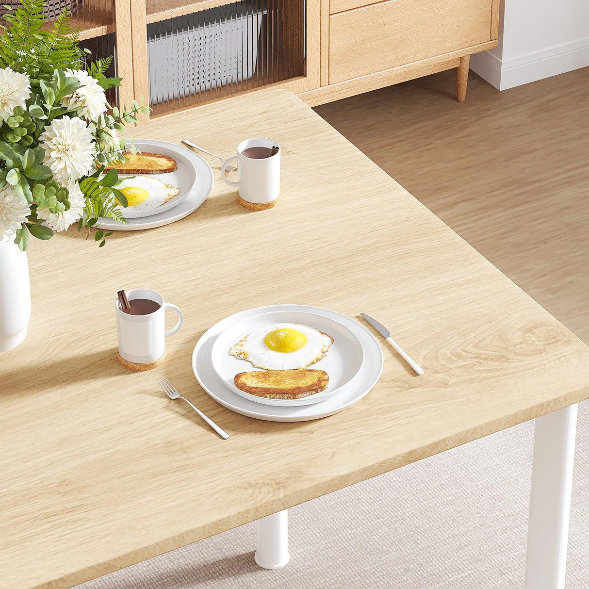 VECELO Kitchen Table and Chairs for 4, Dining Room Set with Chairs/Stools, Heavy-Duty Metal Frame with Wooden Tabletop for Small Spaces, Easy Assembly, Natural Oak VECELO