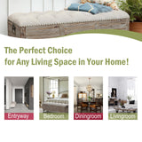 LuxenHome Storage Bench for Bedroom, 47" Wood Upholstered Bench with Storage and Seating, Luxury Beige and Brown Farmhouse End of Bed Bench, Storage Ottoman Bench for Living Room/Bedroom/Entryway LuxenHöme