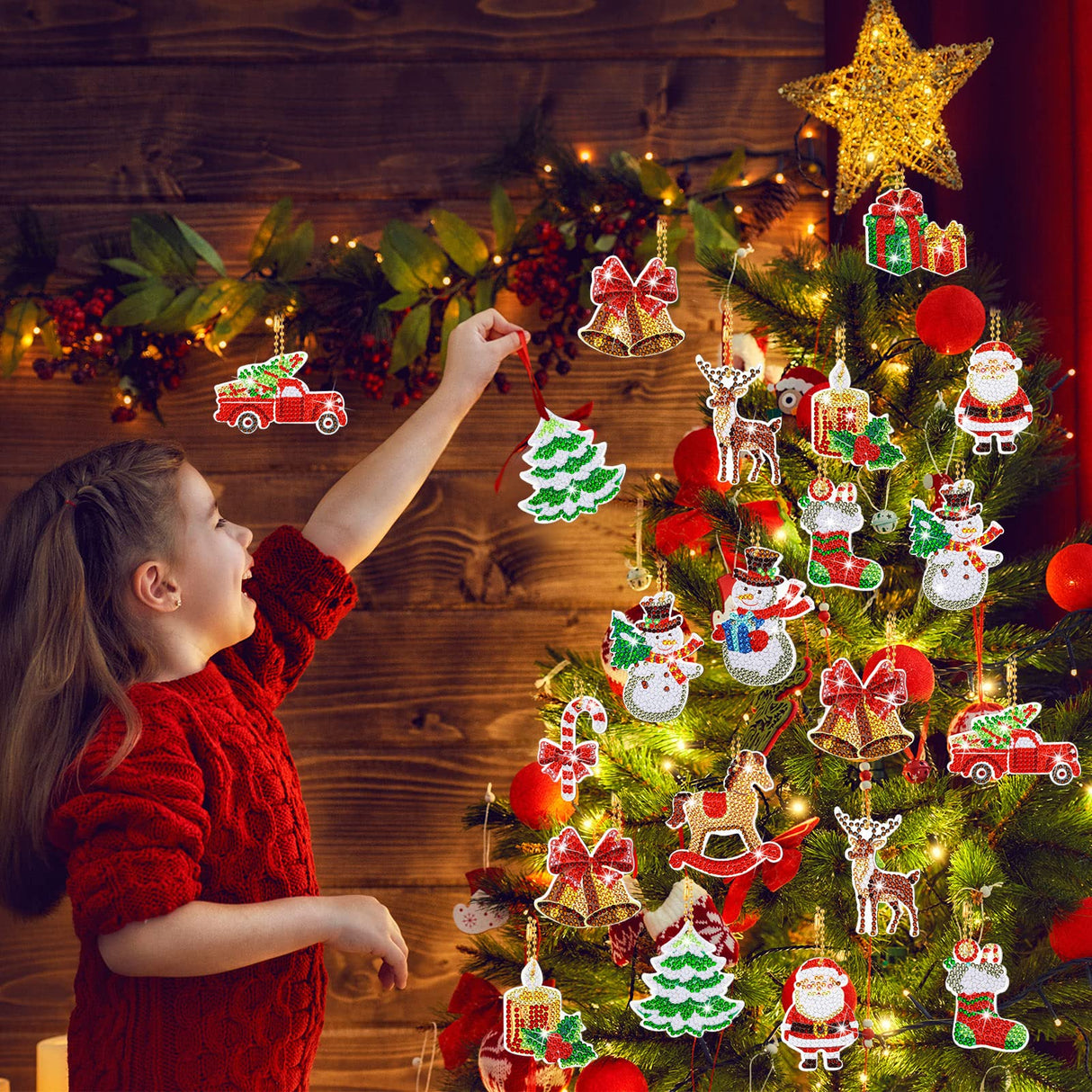 Ferraycle 12 Pcs Diamond Art Christmas Ornaments Christmas Diamond Painting Ornaments 5d DIY Painting Keychain Kits Xmas Hanging Paint Kits for Adults Crafts Family Decor Ferraycle