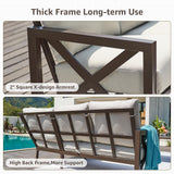 NATURAL EXPRESSIONS 6 Pieces Patio Furniture Sets, Metal Outdoor Sectional Furniture L Shape Patio Conversation Sets,Highback Frame,Metal Table,Large Waterproof Cover, 6.5" Olefin Cushions NATURAL EXPRESSIONS