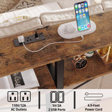 IRONCK Console Table with Power Outlet, Long Sofa Table with Shelves and X-Shaped Design, Narrow Sofa Entryway Behind Couch Table for Living Room and Hallway, Vintage Brown IRONCK