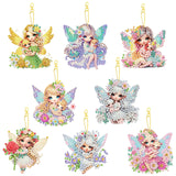 Masendp 8 Pieces 5D DIY Diamond Art Painting Keyring, Angel Fairy Double Sided Diamond Keychain, Mosaic Paste Painting Keychain, Diamond Art Pendant Jewelry Wallet Bag Decoration Masendp
