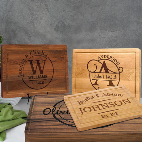 Personalized Wood Cutting Boards, 9 Designs, Custom Engraved Gifts Chopping Block, Couple Gift for Wedding, Anniversary, Bridal Shower, Engagement, House Warming Gifts New Home, Gifts for Mom - Dad Kenzal Customized