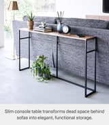 Yamazaki Home Long Console Entryway or Hallways, Narrow Behnd Sofa Table with Wooden Top | Steel, One Size, Black YAMAZAKI