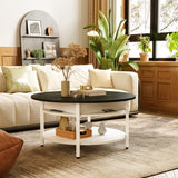 FABATO 35.43”Round Lift-Top Coffee Table Large Storage with Hidden Compartment Round Coffee Table 2-Tier Farmhouse Style Living Room Table Round Dining Coffee Table,White FABATO