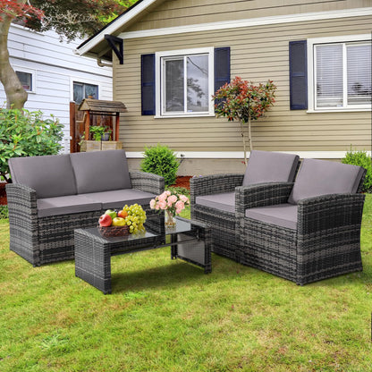 KROFEM 4 Pieces Patio Conversation Set, Outside Rattan Sectional Sofa, Cushioned Furniture Set, Wicker Sofa Ideal for Garden, Porch, Backyard, Grey Color Rattan and Light Grey Cushion - WoodArtSupply