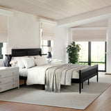 Martha Stewart Jax Platform Bed with Rattan Headboard and Footboard, Solid Wood Frame, Wooden Support Slats, No Box Spring Needed, King Size, Black Martha Stewart