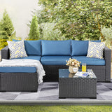 Shintenchi 3 Pcs Patio Furniture Set,Outdoor Sectional Black Wicker Patio Conversation Set,All-Weather Rattan Patio Couch with Washable Cushions and Glass Coffee Table(Navy Blue) Shintenchi