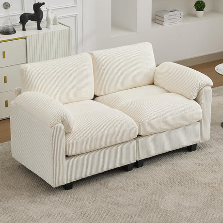 67'' Modular Loveseat Sofa, Extra Deep Seat Cloud Couch for Living Room, Corduroy Deep Seat Sofa with Armrest Pillows, Center Stitched, Beige Hatppto