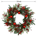 AMF0RESJ 20 inch Artificial Christmas Wreath Winter Wreath with red Ball,red Berry,Pine Needles for Indoor Outdoor Farmhouse Home Wall Window Festival Wedding Decor AMF0RESJ
