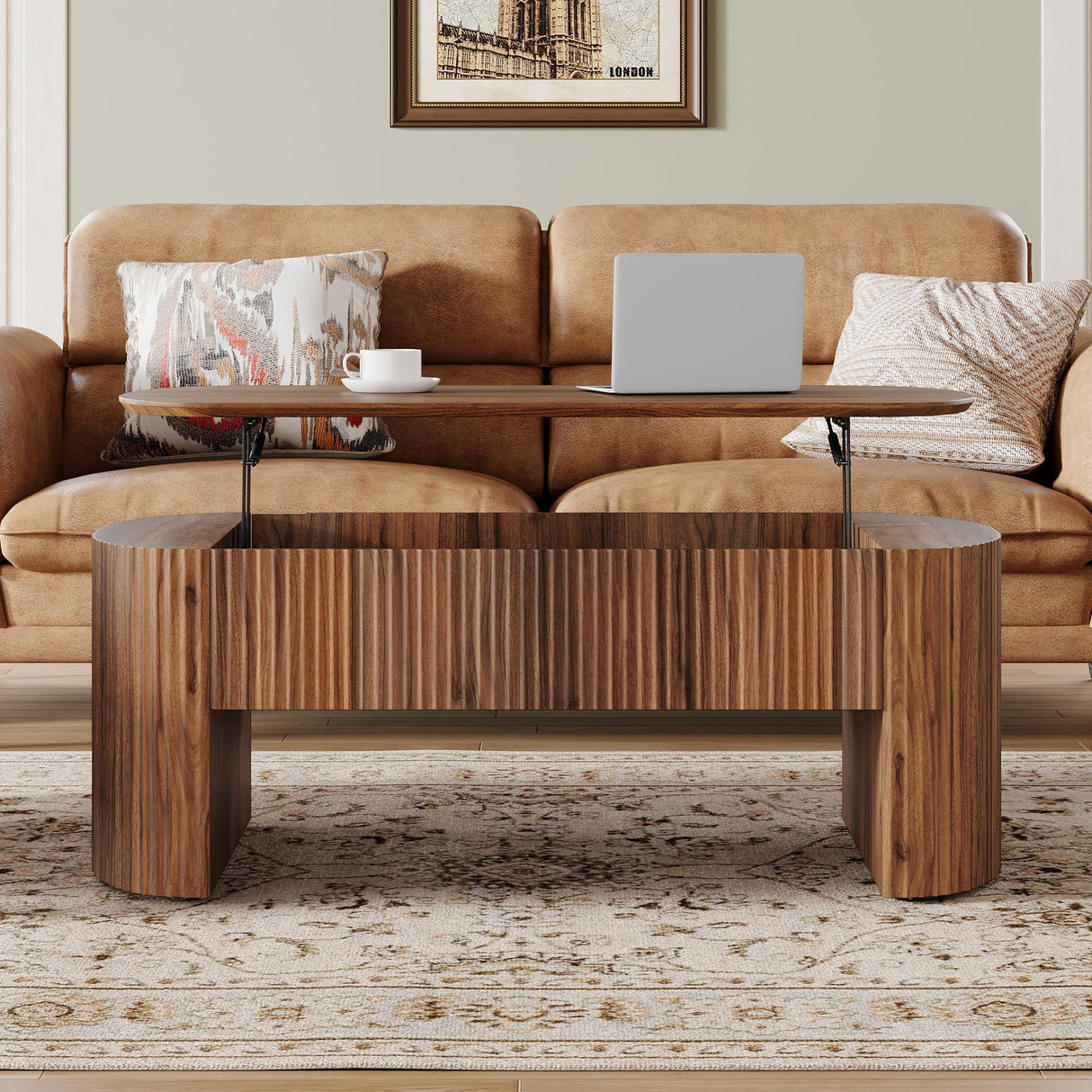 Tribesigns 47-Inch Oval Lift Top Coffee Table with Storage Shelf for Living Room, Rustic Lift Up Tabletop Mid Century Center Tables with Hidden Compartment, Rustic Brown Tribesigns