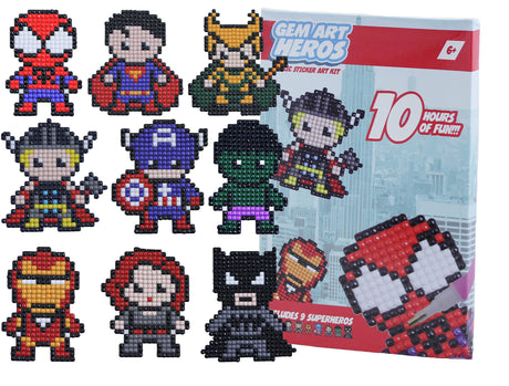 Kids Crafts Gem Art Hero Sticker Kit - Diamond Painting by Numbers with Rhinestones Fun & Easy - Includes 9 Super Hero Stickers - Educational Craft Activity for Children Ages 5+ - Over 9 Hours of Fun Allstarco