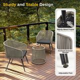 EAST OAK Breezeway Patio Furniture Set, 3-Piece Outside Bistro Set Handwoven Rattan Wicker Chairs with Waterproof Cushions, Tempered Glass Table, Outdoor Conversation Set, Light Grey & Dark Grey EAST OAK