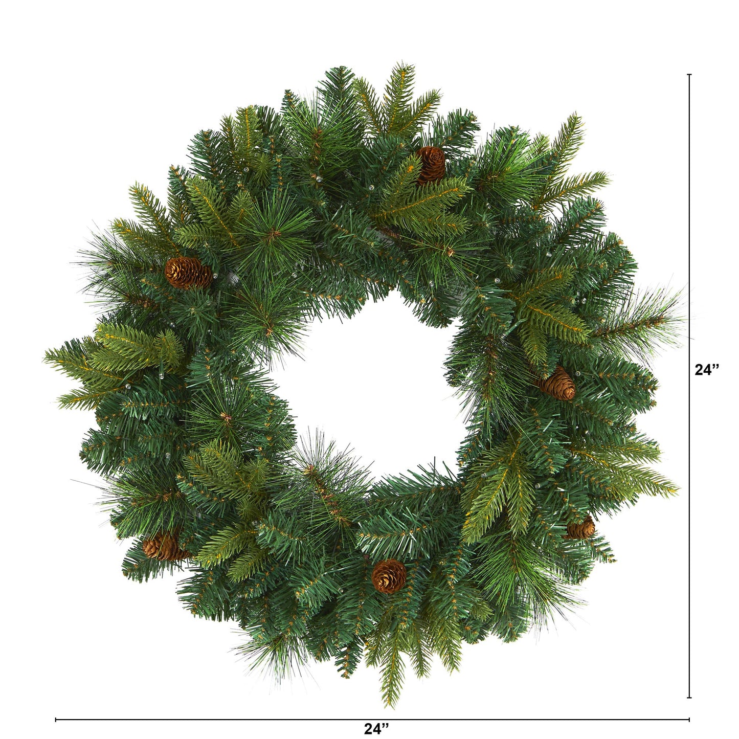 Nearly Natural 24in. Mixed Pine Artificial Christmas Wreath with 35 Clear LED Lights and Pinecones