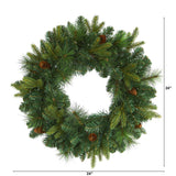 Nearly Natural 24in. Mixed Pine Artificial Christmas Wreath with 35 Clear LED Lights and Pinecones Nearly Natural