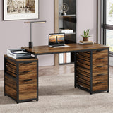 Tribesigns Computer Desk with 8 Drawers, 63" Office Desk with Reversible File Cabinet and Storage Drawers, Industrial PC Desk Study Writing Table Workstation for Home Office, Rustic Brown Tribesigns