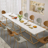 ONBRILL 71 Inch Dining Table for 6-8 People, Modern Rectangle Kitchen Table, White Dinner Table with Gold Metel Frame for Kitchen, Office, Living Room and Dining Room ONBRILL