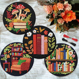 8 Pcs Bookshelf Diamond Art Coasters Kit - DIY 5D Small Diamond Painting Coasters with Holder, Mini Diamonds Arts Kits for Adults Coaster, Gem Art Arts and Crafts for Adults Clendo