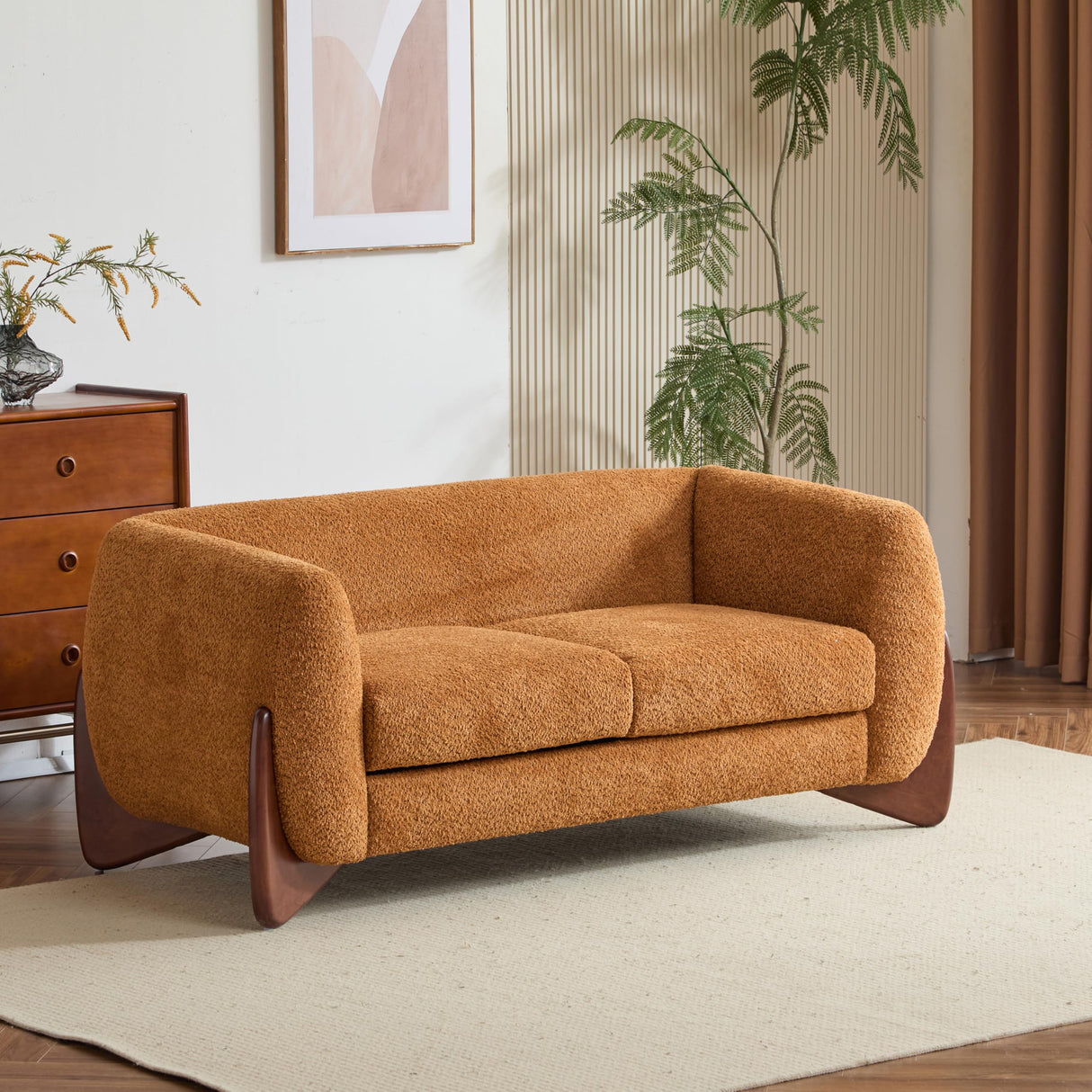 Christopher Knight Home Alma 63" Boucle Loveseat with Wood Legs, 2 Seater Sofa Couches for Living Room, Upholstered Couch Chair, Soft Seating Lounge Sofa Chair, Cozy Loveseat with Armrest, Caramel Christopher Knight Home