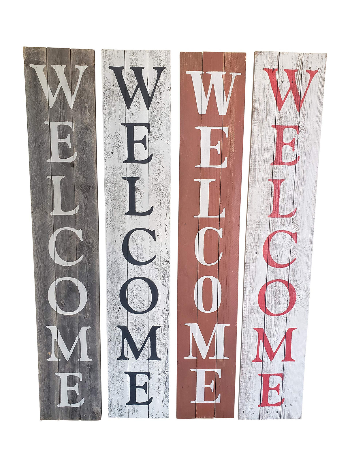 Rockin' Wood Indoor Outdoor Welcome Sign 5 Foot Vertical Rustic Reclaimed Wood Farm House Style for Front Door or Porch, White with Black Lettering Rockin' Wood