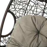 Outdoor Hanging Egg Chair, Patio Wicker Swing Egg Basket, Wicker Hammock Chair, Rattan Basket Hanging Chairs Without Stand(Only Basket, NOT Include a Hanging Stand), Khaki + Brown Ziraukon