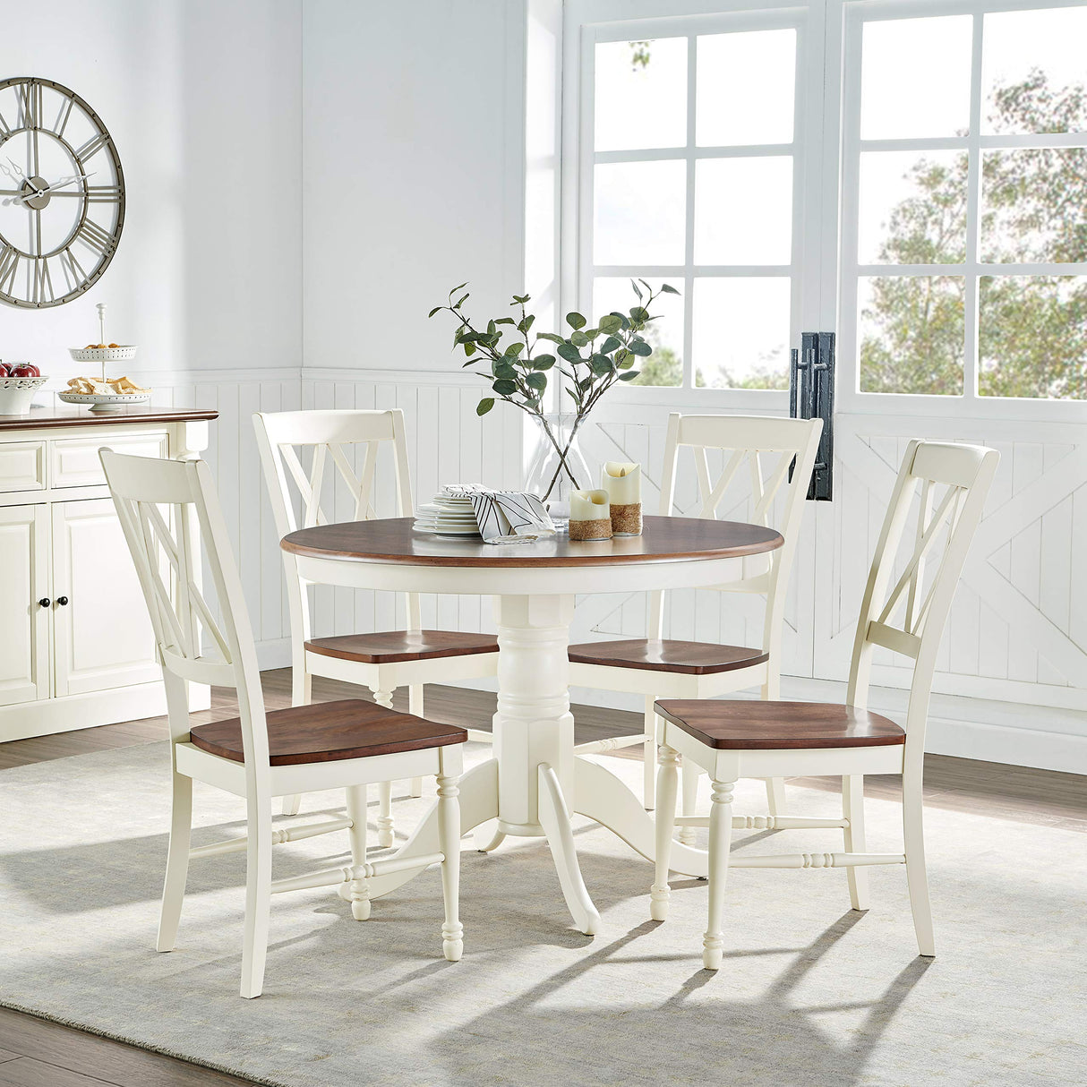 Crosley Furniture Shelby 5-Piece Traditional Round Dining Table Set for 4, Distressed White Crosley Furniture