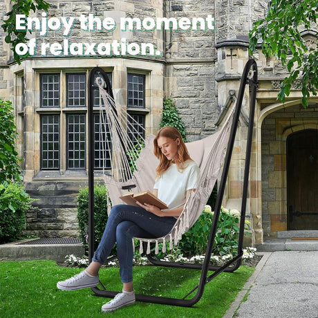 Hammock Chair with Stand,Heavy-Duty Hanging Chair with Stand, for Indoor Outdoor,Sturdy Swing Chair Stand Max Load 350 pounds(Hammock Chair Included) TOREVSIOR