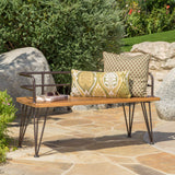Christopher Knight Home Lastoro Outdoor Industrial Rustic Iron and Acacia Wood Bench, Teak Finish With Rustic Metal Christopher Knight Home