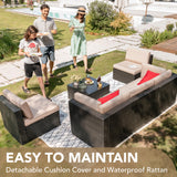 Devoko Patio Furniture Sets 6 Pieces Outdoor Sectional Rattan Sofa Manual Weaving Wicker Patio Conversation Set with Glass Table and Cushion (Beige) Devoko