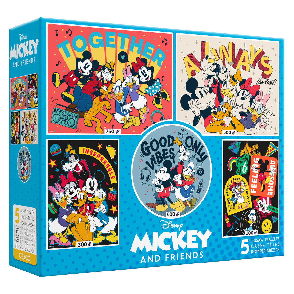 Ceaco - 5 in 1 Multipack - Disney - Mickey and Friends - (2) 300 Piece, (2) 500 Piece, (1) 750 Piece Jigsaw Puzzles Ceaco