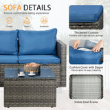 Shintenchi Outdoor Patio Furniture Sets, Small Outdoor Sofa Patio Sectional Sets 3-Piece All Weather Wicker Rattan Patio Seating Sofas with Glass Coffee Table and Cushion (Blue) Shintenchi