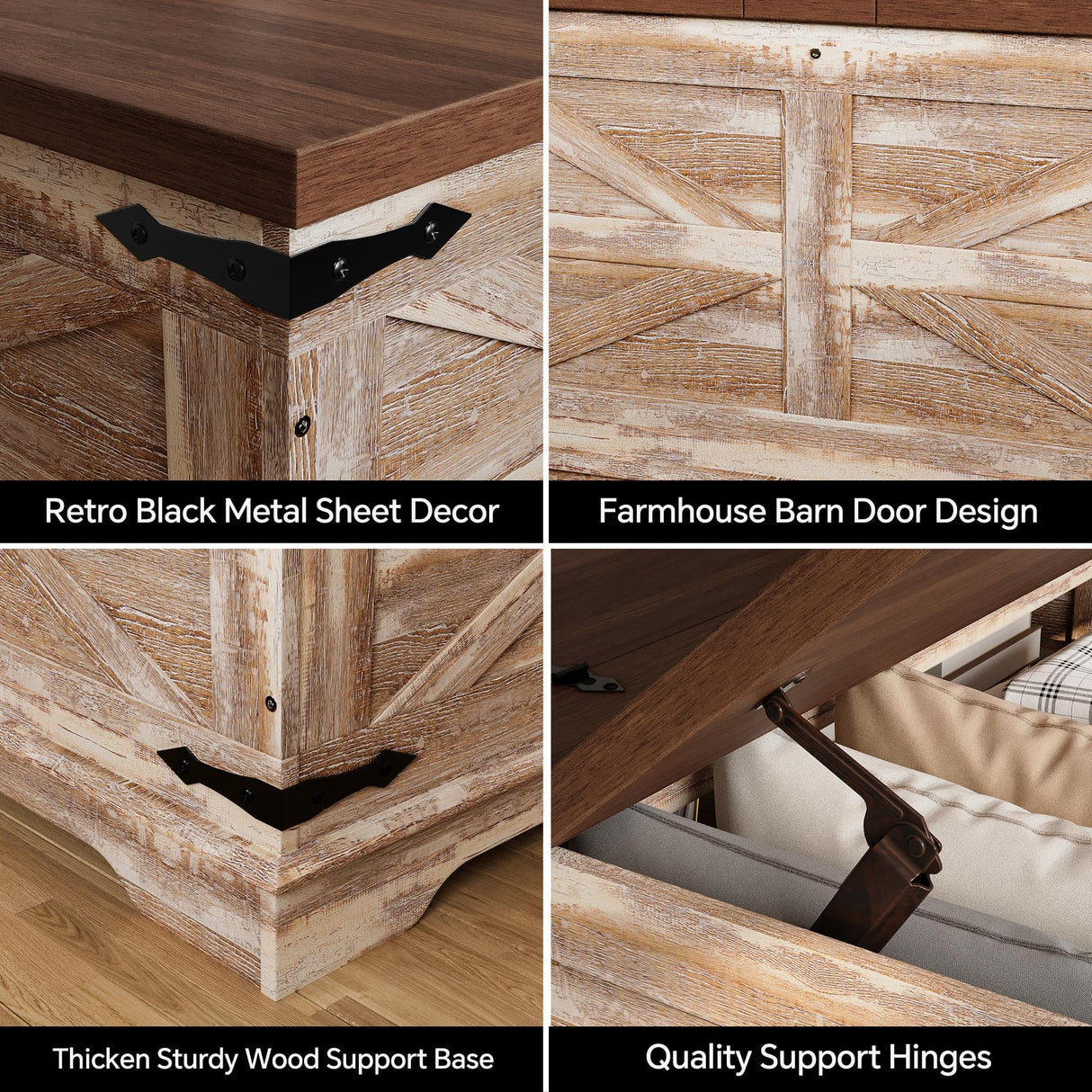 senlin Farmhouse Coffee Table, Heavy-Duty Coffee Table with Storage, Square Wood Center Table Set for Living Room with Pull Up Large Hidden Storage Compartment,Rustic Brown senlin