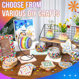 Joyclub 4 Sets DIY Glass Mosaic Tiles for Crafts Mosaic Kits for Adults and Kids with Wooden Coasters for Drinks Tray Creative Handmade Making Supplies Home Decor Art Christmas Gifts Joyclub