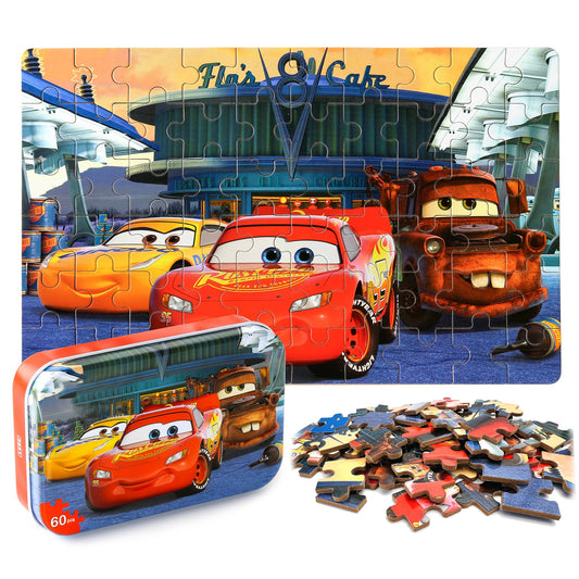 LELEMON Car Jigsaw Puzzles in a Metal Box 60 Pieces Lightning Jigsaw Puzzle for Kids Ages 4-8 Children Learning Educational Puzzles Toys