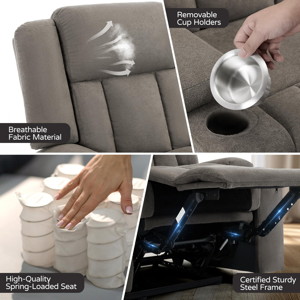 AIWOEN Recliner Loveseat Sofa with Cup Holders, 2-Seater Fabric Reclining Couch, Manual Recliner Wall Hugger for Living Room, Small Spaces, Home Theater (Light Brown) AIWOEN